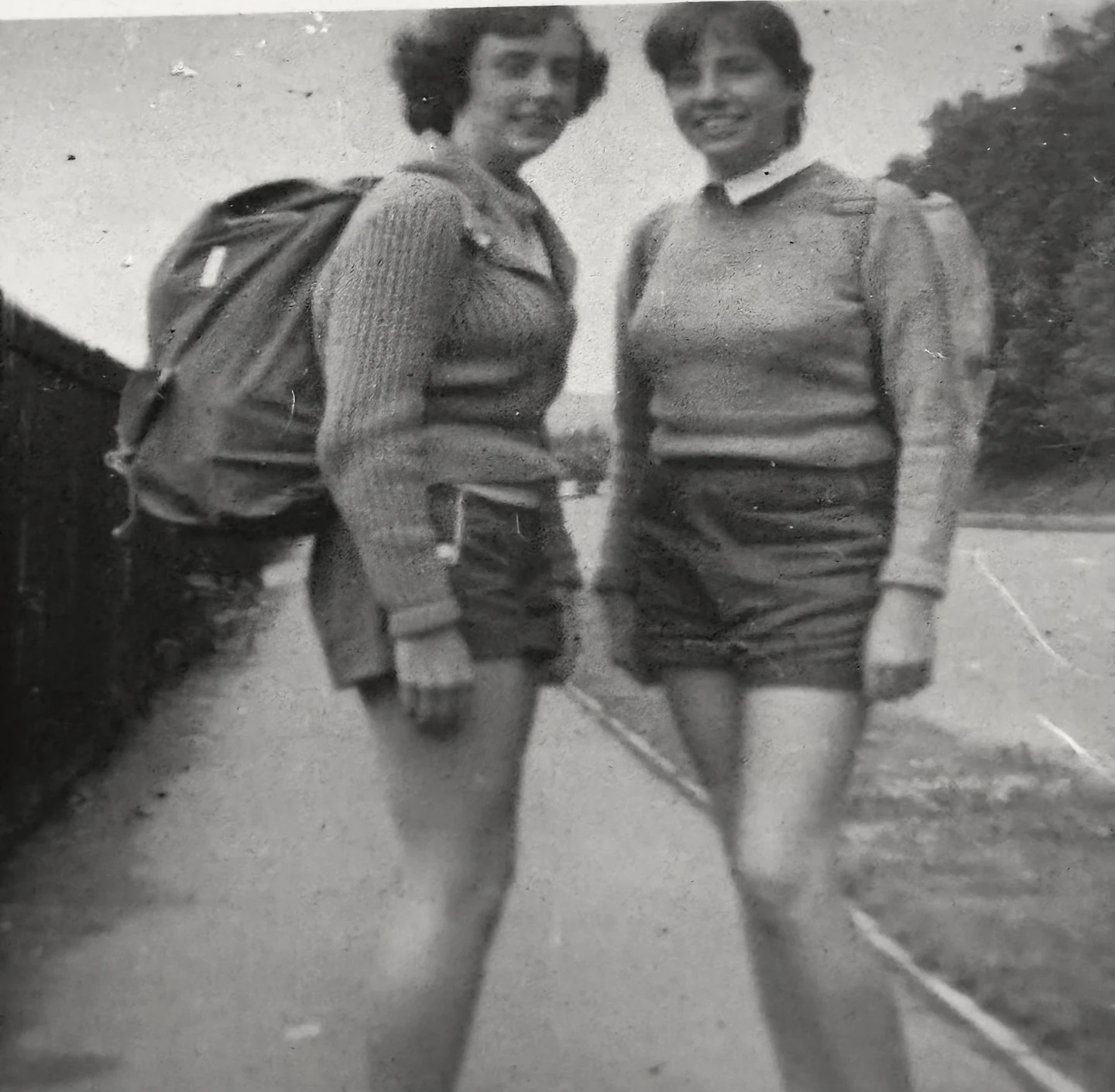 Elizabeth and Rosemarie youth hosteling, age 15