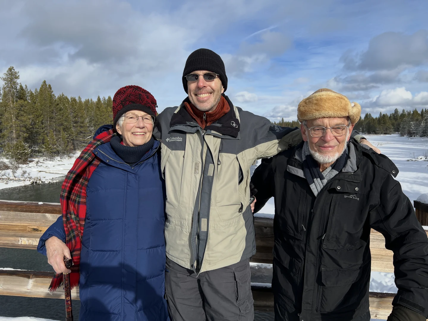 Elizabeth, Matthew, and Mike in Sunriver in winter